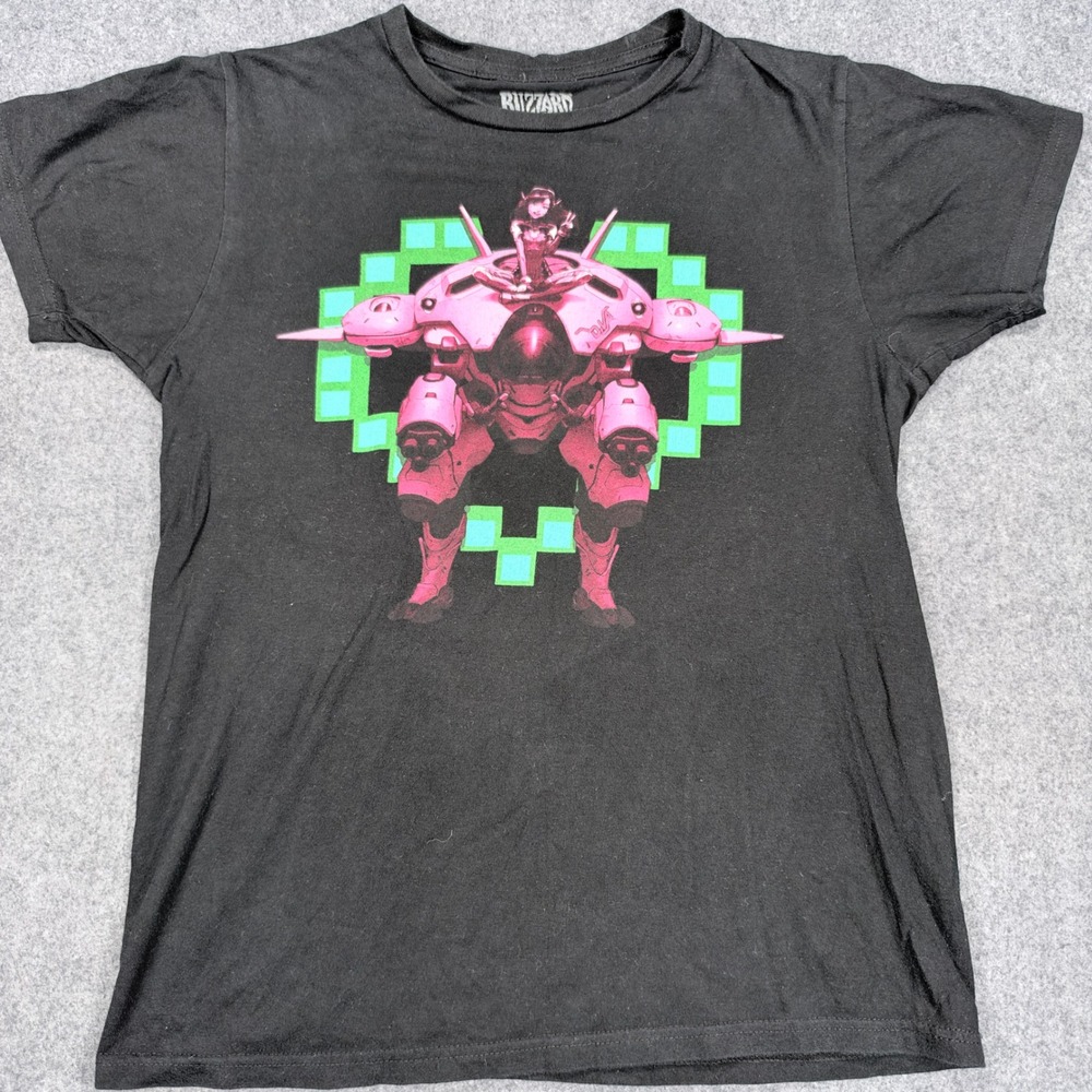 Blizzard Overwatch D.Va Mech Pixel Heart Graphic T-Shirt Black Small J!NX
